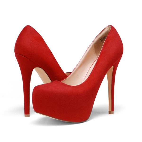 High Heel Stiletto Platform Pumps - RED SUEDE - 5